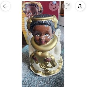 Vintage black ceramic angel cookie jar with orignal box